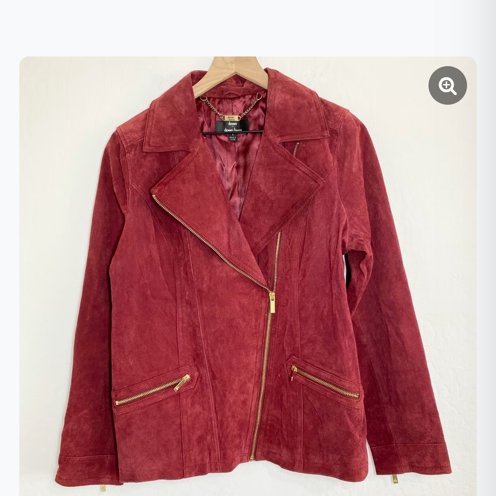 Dennis Basso Burgundy Suede Jacket with Gold Details